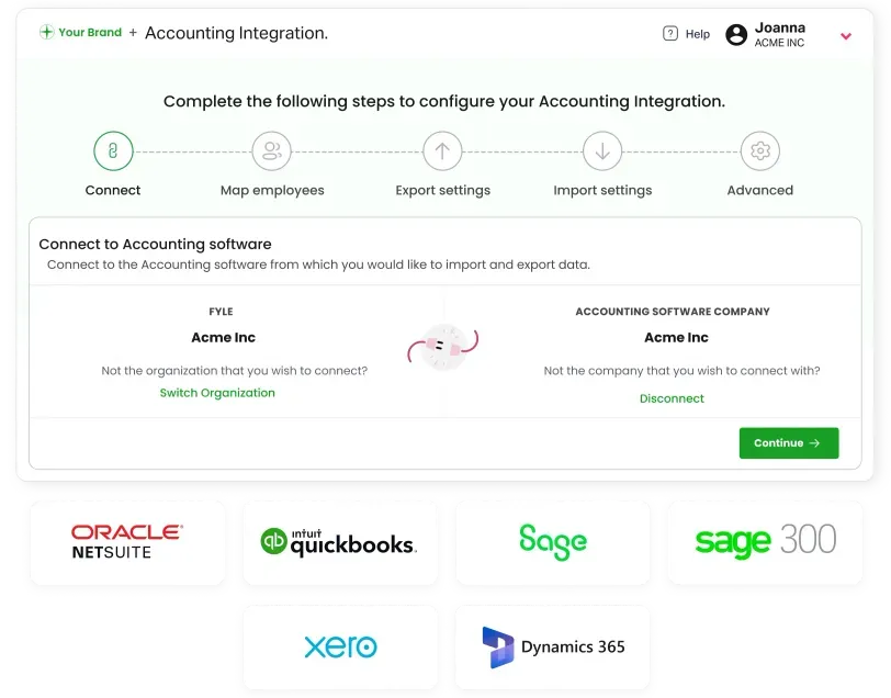 Fyle integrates with major accounting software to streamline managing expense data