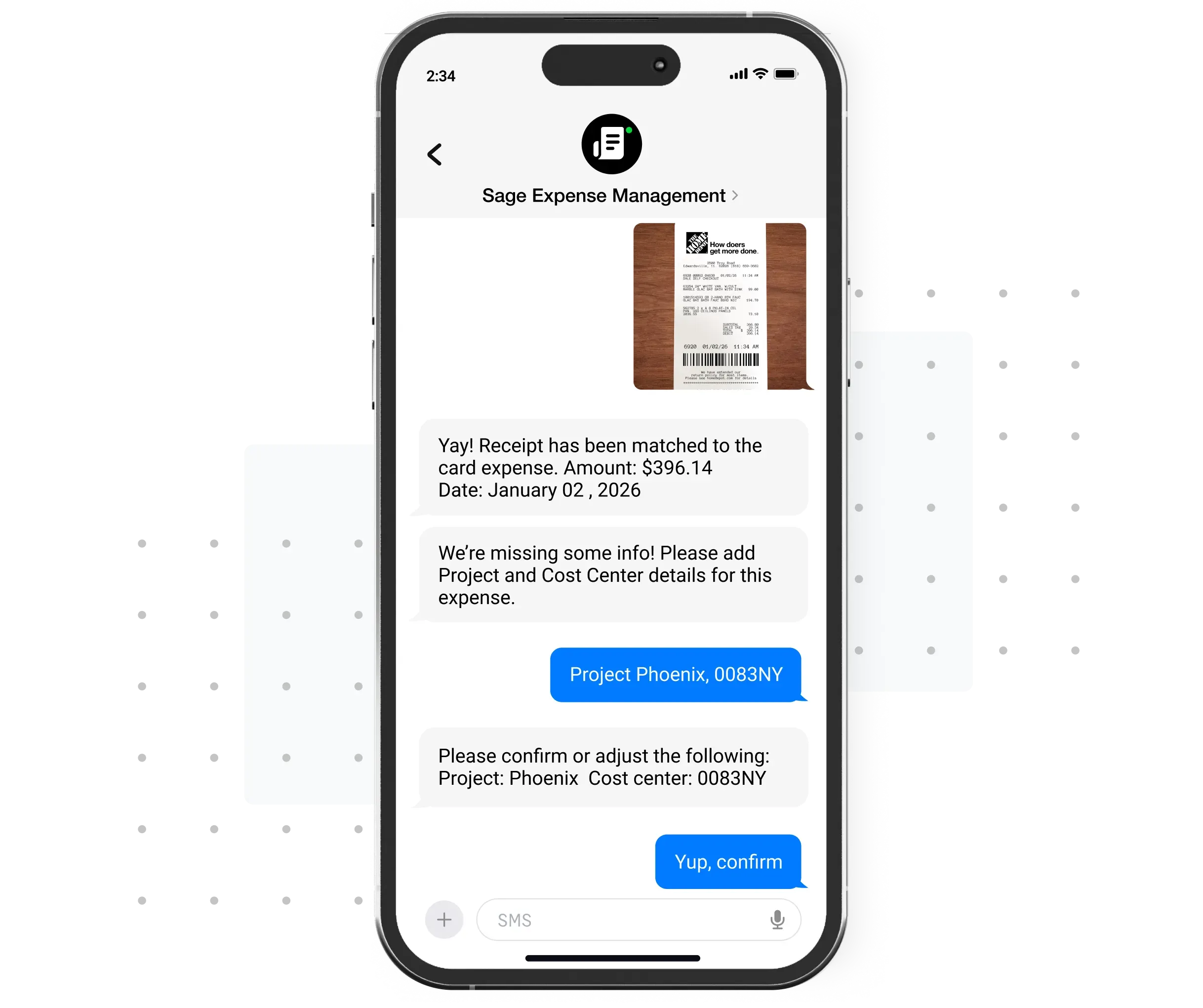 Track receipts and collect expense information via text messages with Sage Expense Management powered by conversational AI