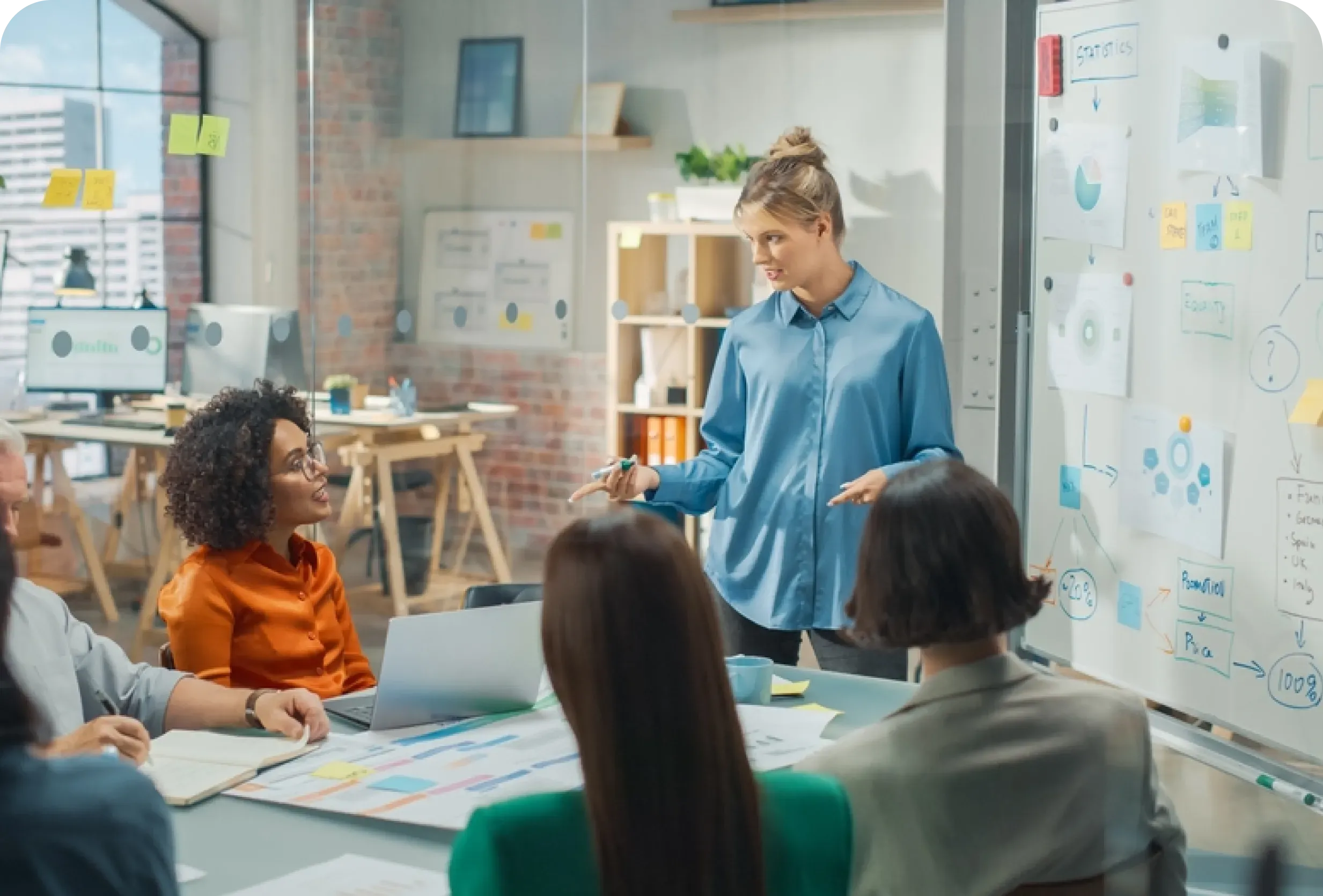 Decorative image showing the finance team discussing strategy