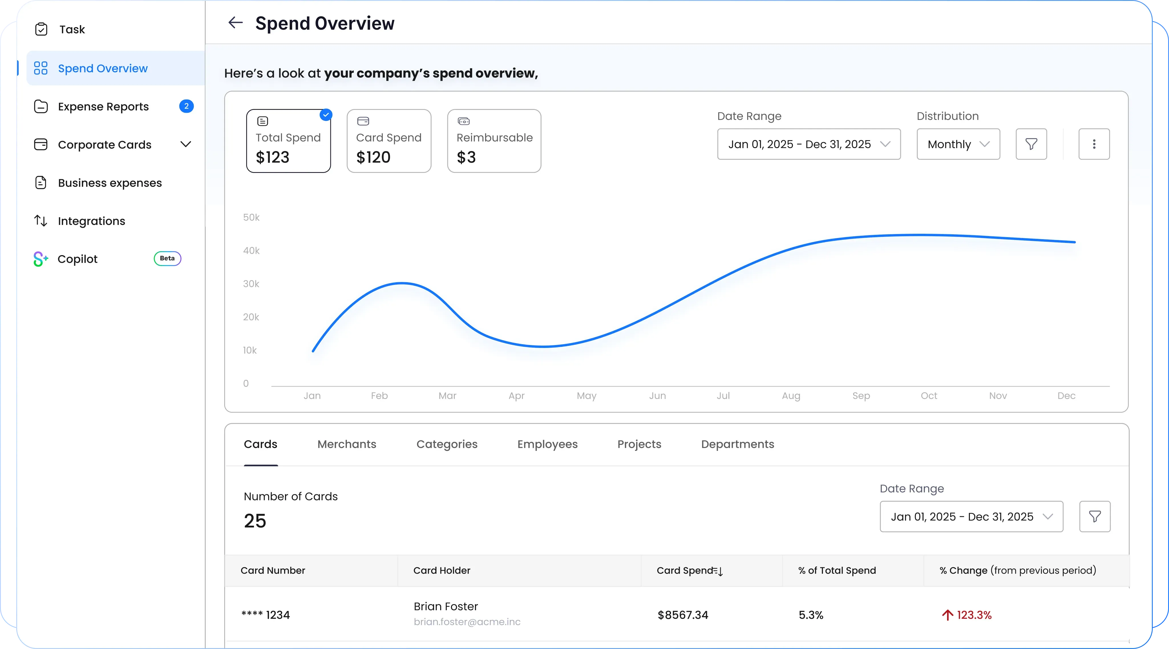 Sage Expense Management's white label expense management software dashboard