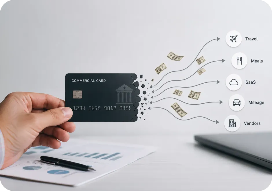 Illustration of how banks lose everyday business spend and interchange revenue to fintechs