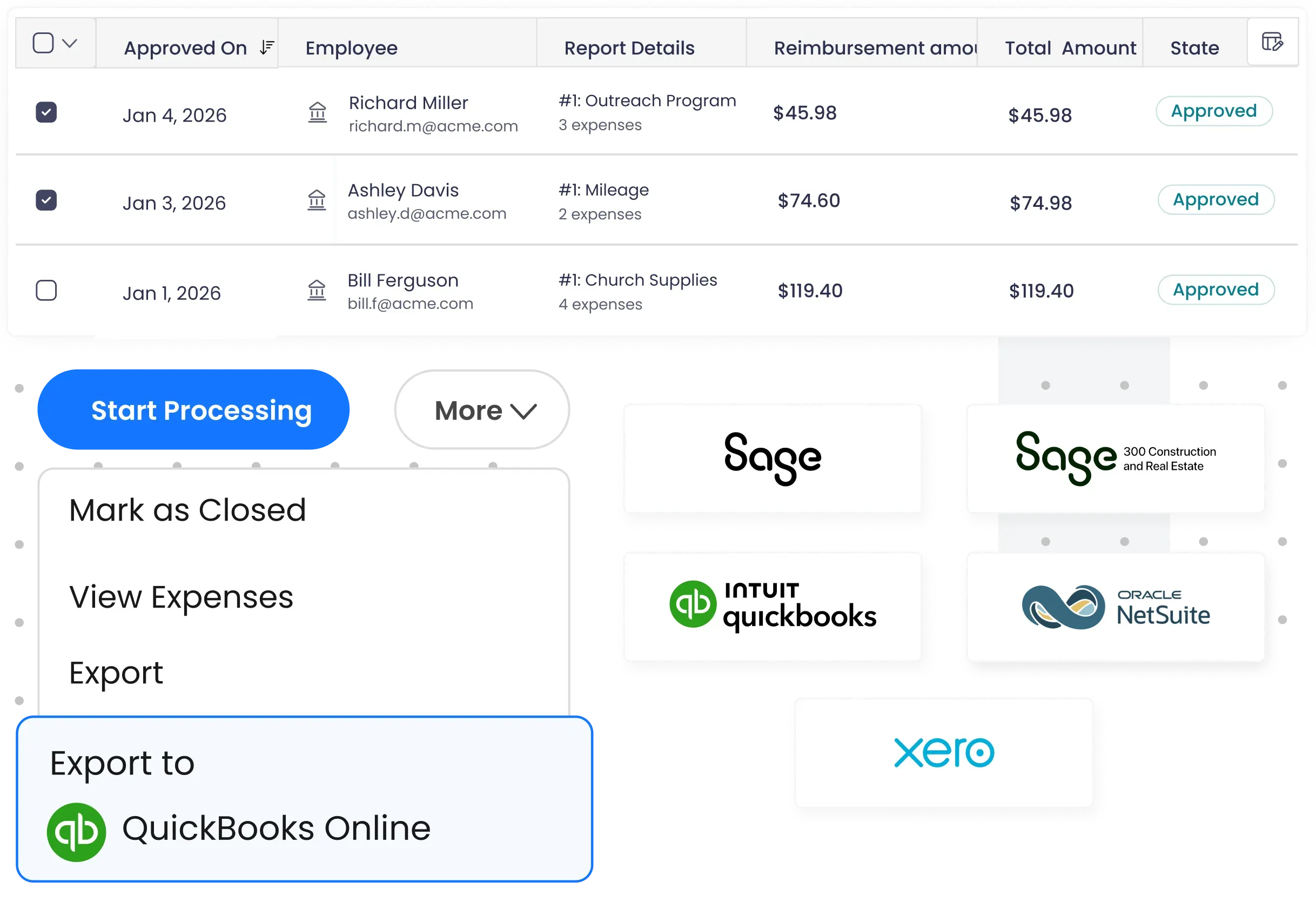 Seamlessly export business credit card data to accounting softwares using Sage Expense Management accounting integrations.