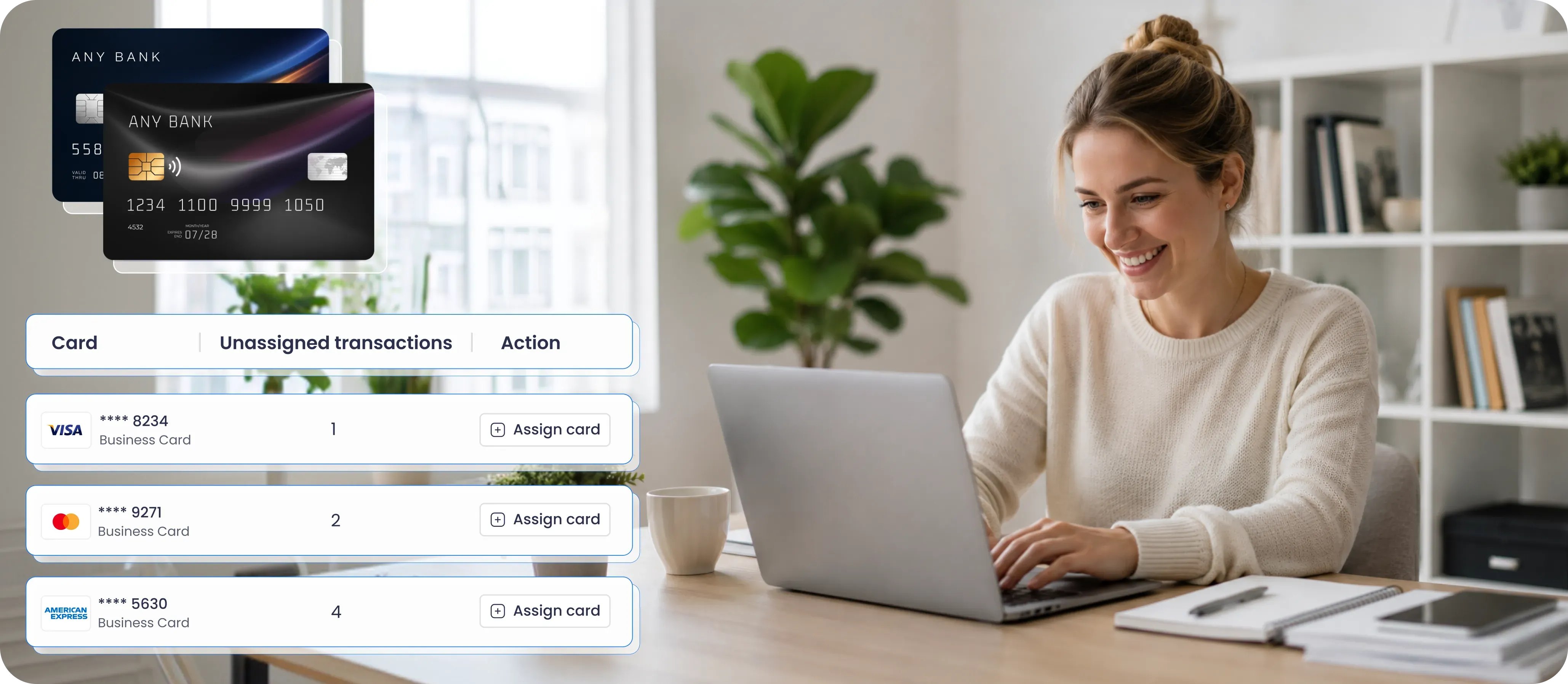 Business professional using embedded expense management software to seamlessly manage commercial card transactions