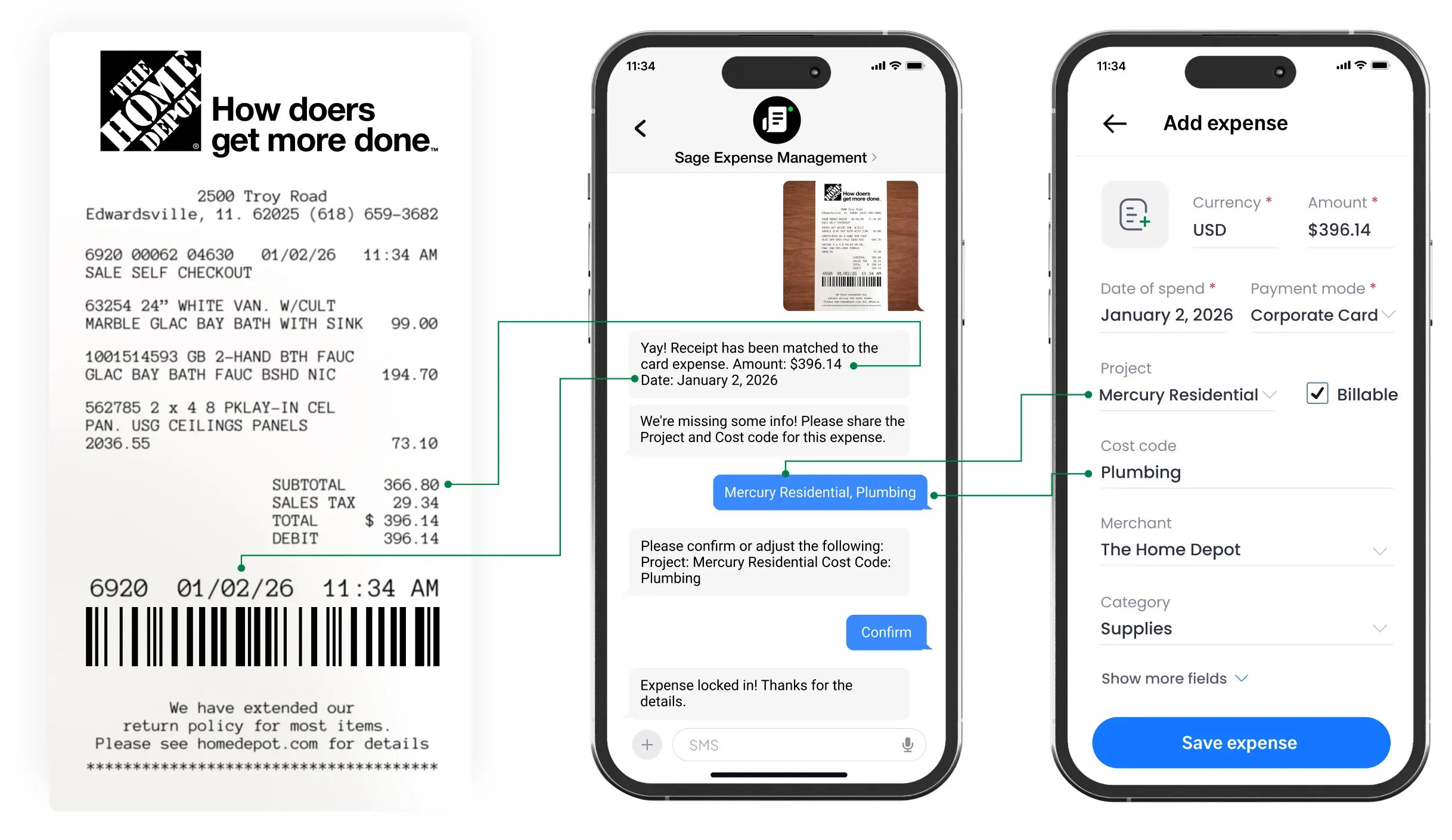 Automated receipt capture workflows in embedded Sage Expense Management expense reporting platform for banks