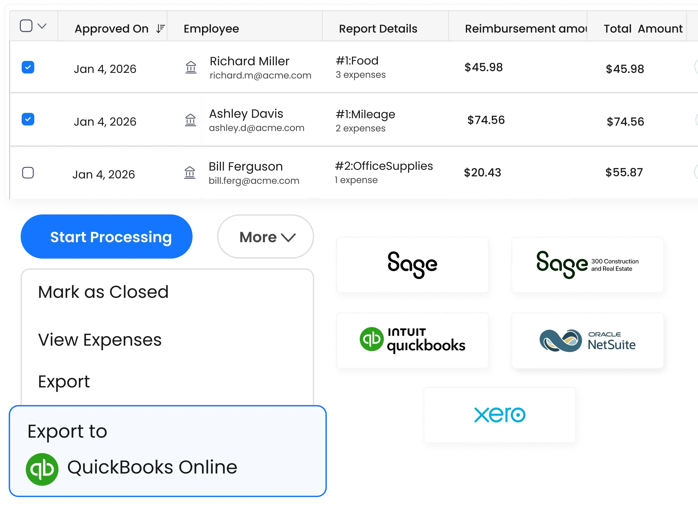 Sage Expense Management directly integrates with major accounting software and syncs expense data automatically